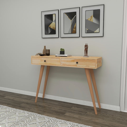 Tesla Handmade Pine Wood Console Table with 2 Drawers - Destina Home - Natural