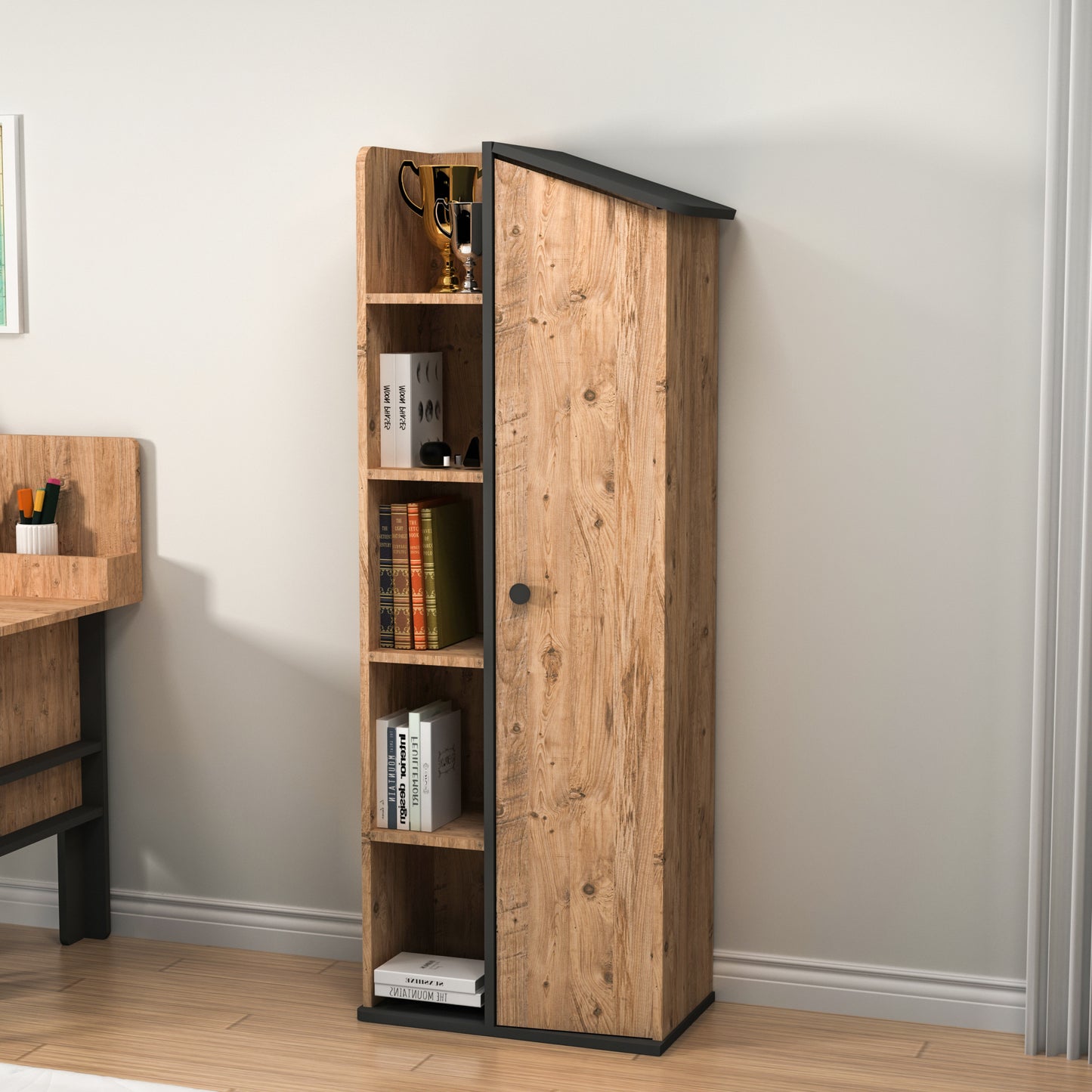 Bookcase with Storage Shelves and Cabinets Valentino