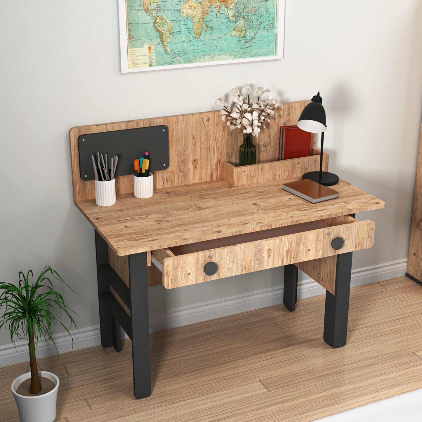 Computer Desk with Shelves and Drawer Valentino