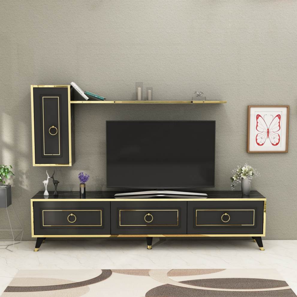 Frida TV Stand and Entertainment Center with Cabinets and Wall Shelf for TVs up to 75"