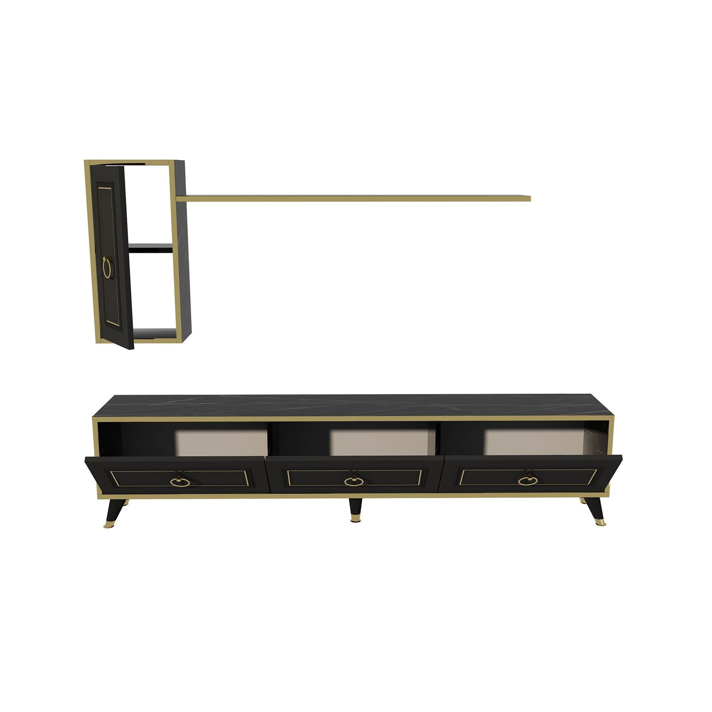 Frida TV Stand and Entertainment Center with Cabinets and Wall Shelf for TVs up to 75"