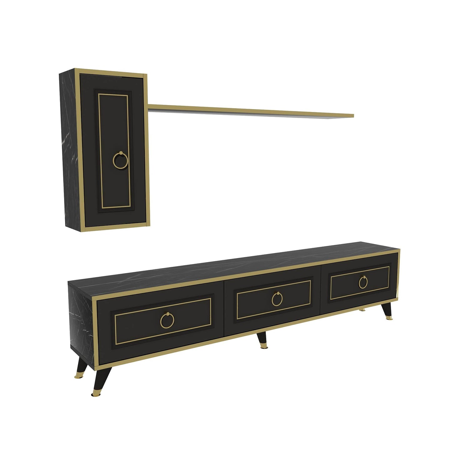 Frida TV Stand and Entertainment Center with Cabinets and Wall Shelf for TVs up to 75"