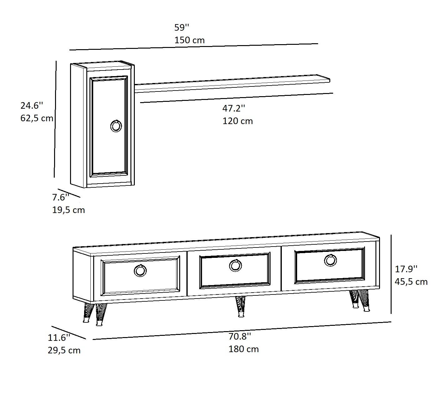 Frida TV Stand and Entertainment Center with Cabinets and Wall Shelf for TVs up to 75"