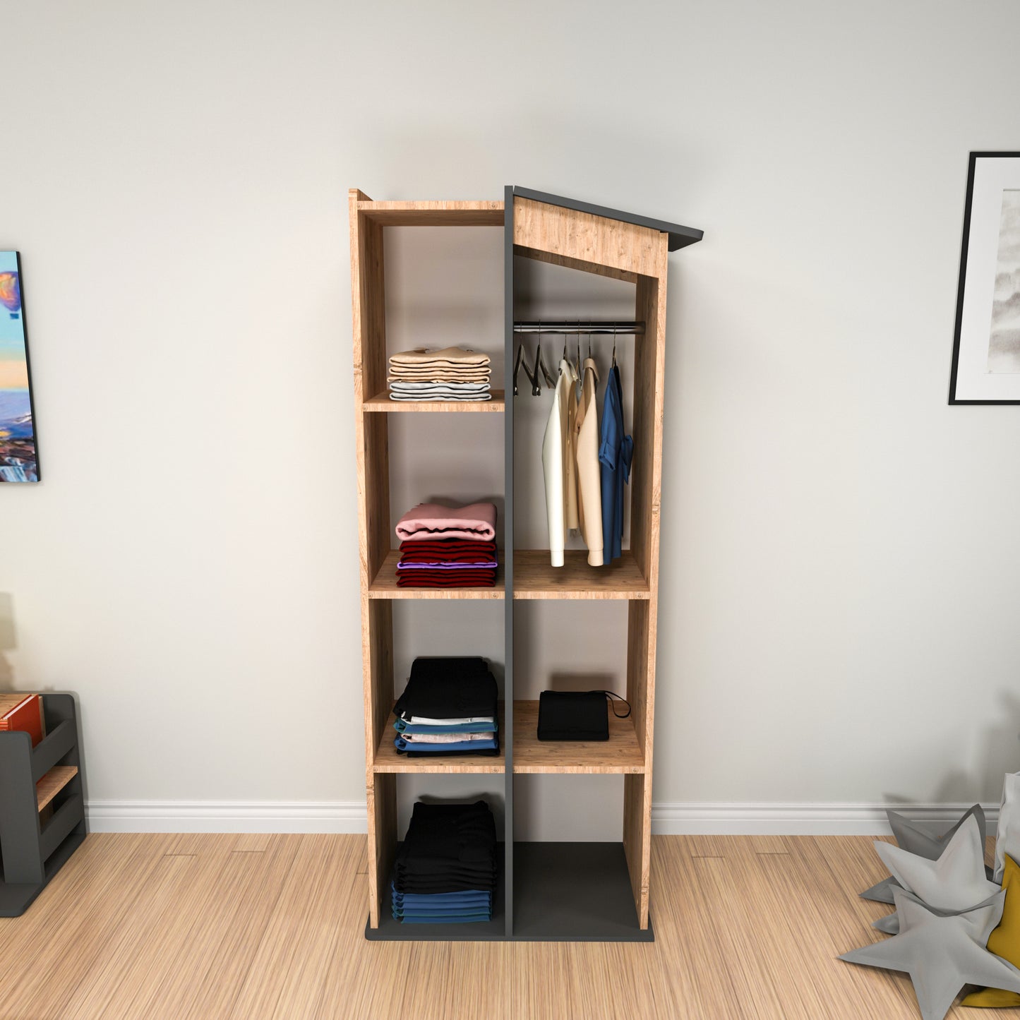 Compact Wardrobe with Cabinets and Shelves Valentino