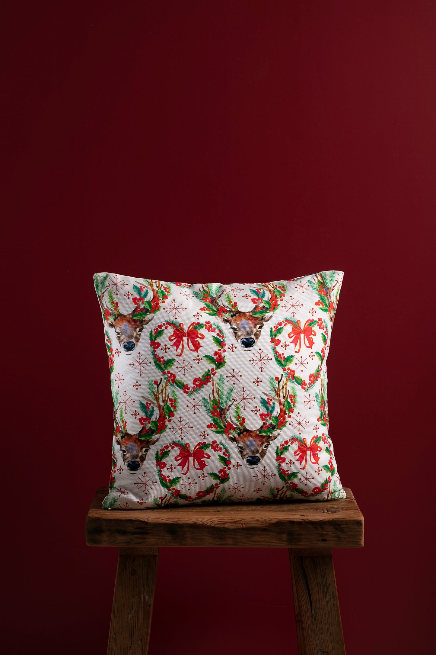 Christmas Themed White Cushion Throw Pillow