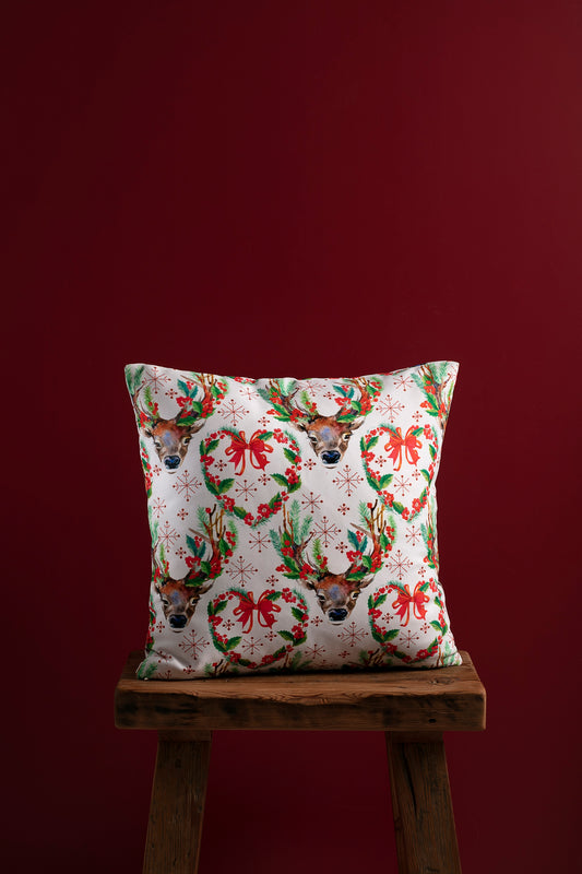 Christmas Themed White Cushion Throw Pillow