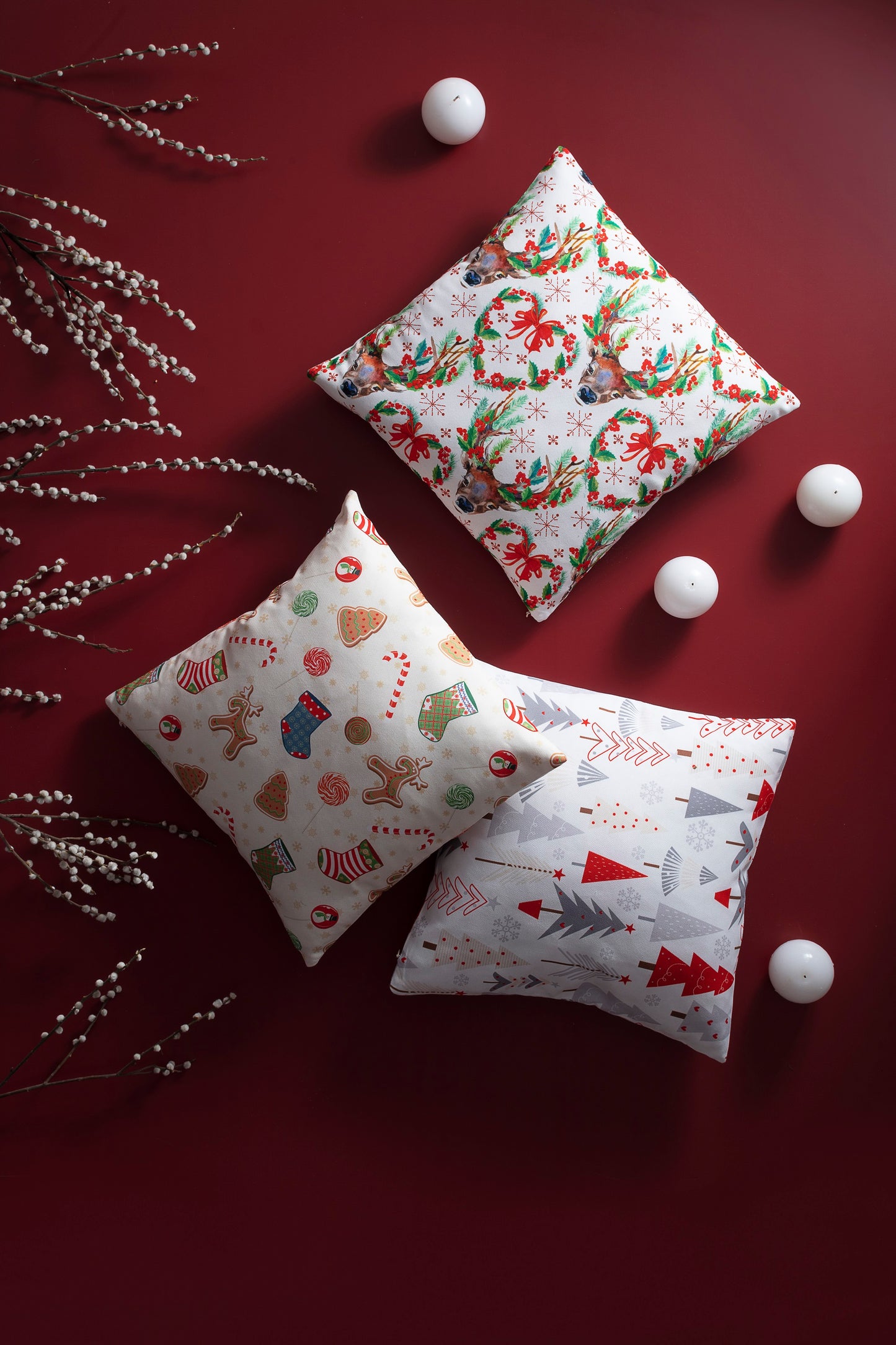 Christmas Themed White Cushion Throw Pillow