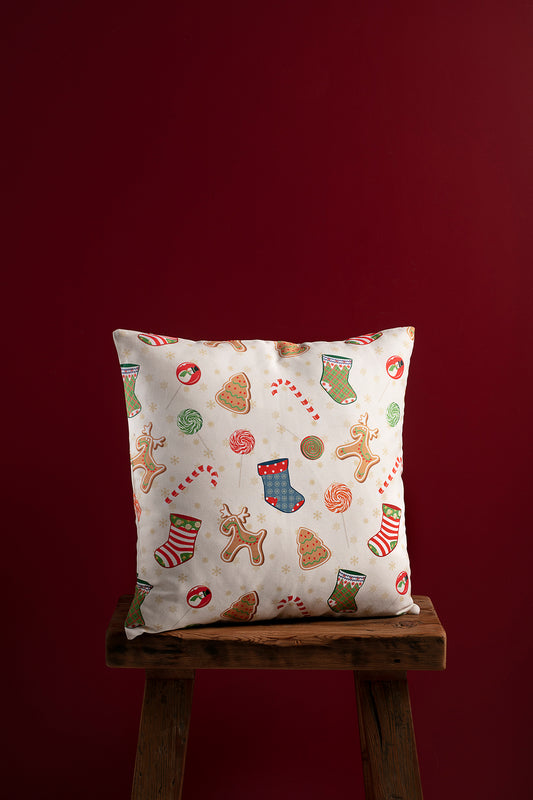 Christmas Themed White Cushion Throw Pillow