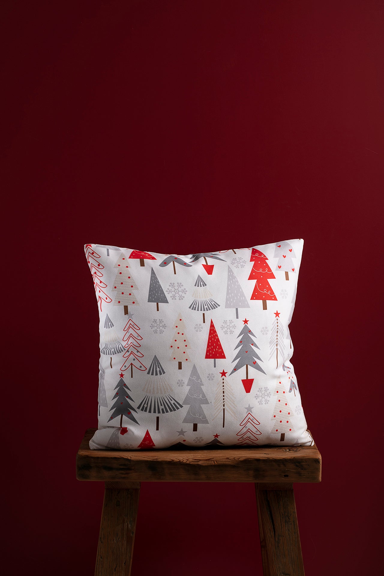 Christmas Themed White Cushion Throw Pillow