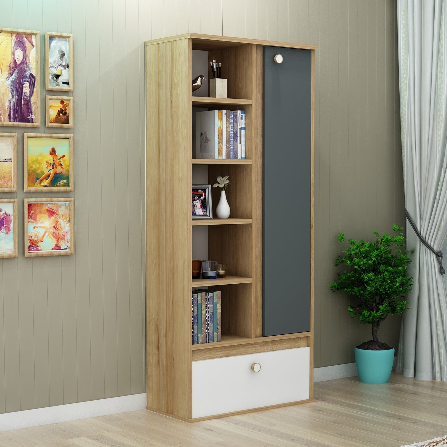 Bookcase with Cabinet and Shelves Volta