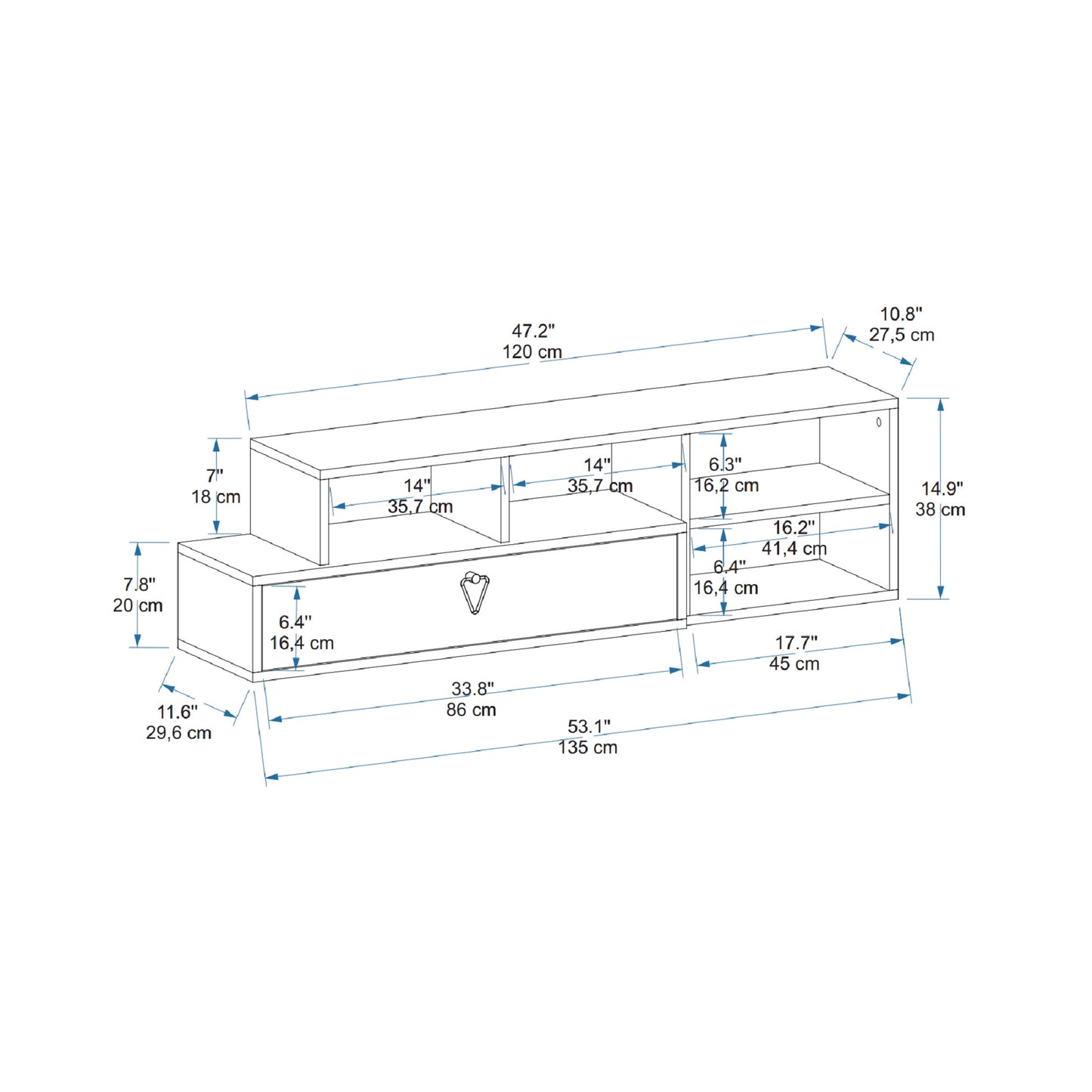 Mercury Adjustable TV Stand with Shelves