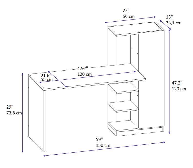 Yagiz Computer Desk with Cabinet & Shelves