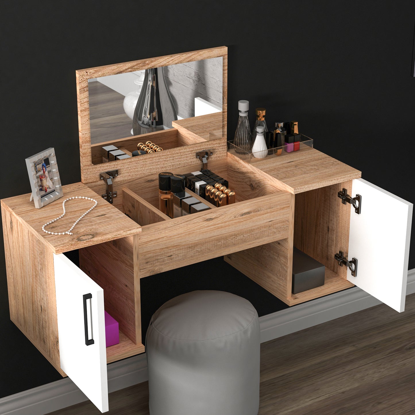 Marie Wall Mounted Makeup Vanity Table with Mirror