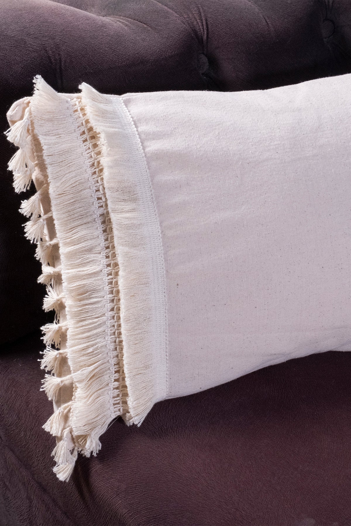 Jane Single Special Design Lace Tasseled Linen Cushion Covers