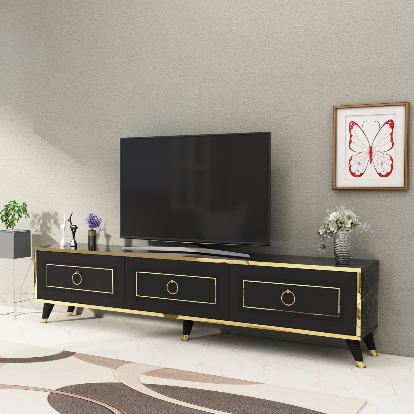 TV Stand and Media Console with Cabinets for TVs up to 78" Romens 180 cm Wide