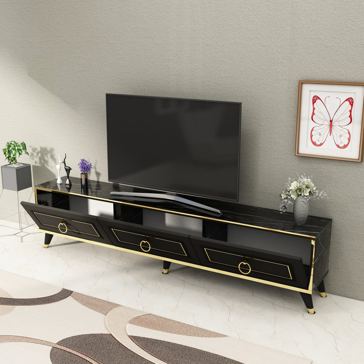 TV Stand and Media Console with Cabinets for TVs up to 78" Romens 180 cm Wide
