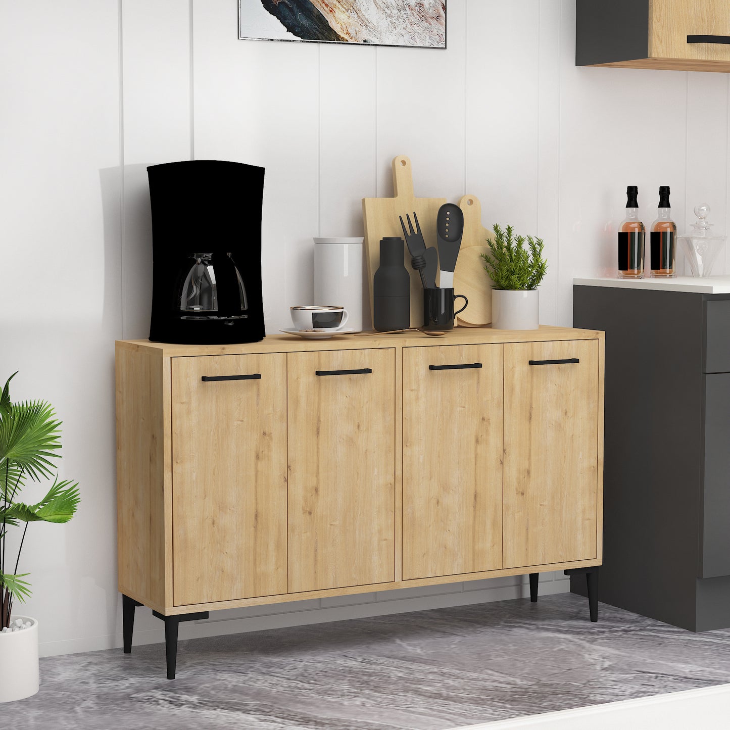 Frezya Modern Sideboard, TV Stand & Beverage Cabinet with 4 Doors