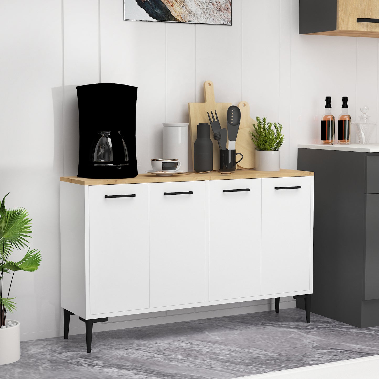 Frezya Modern Sideboard, TV Stand & Beverage Cabinet with 4 Doors