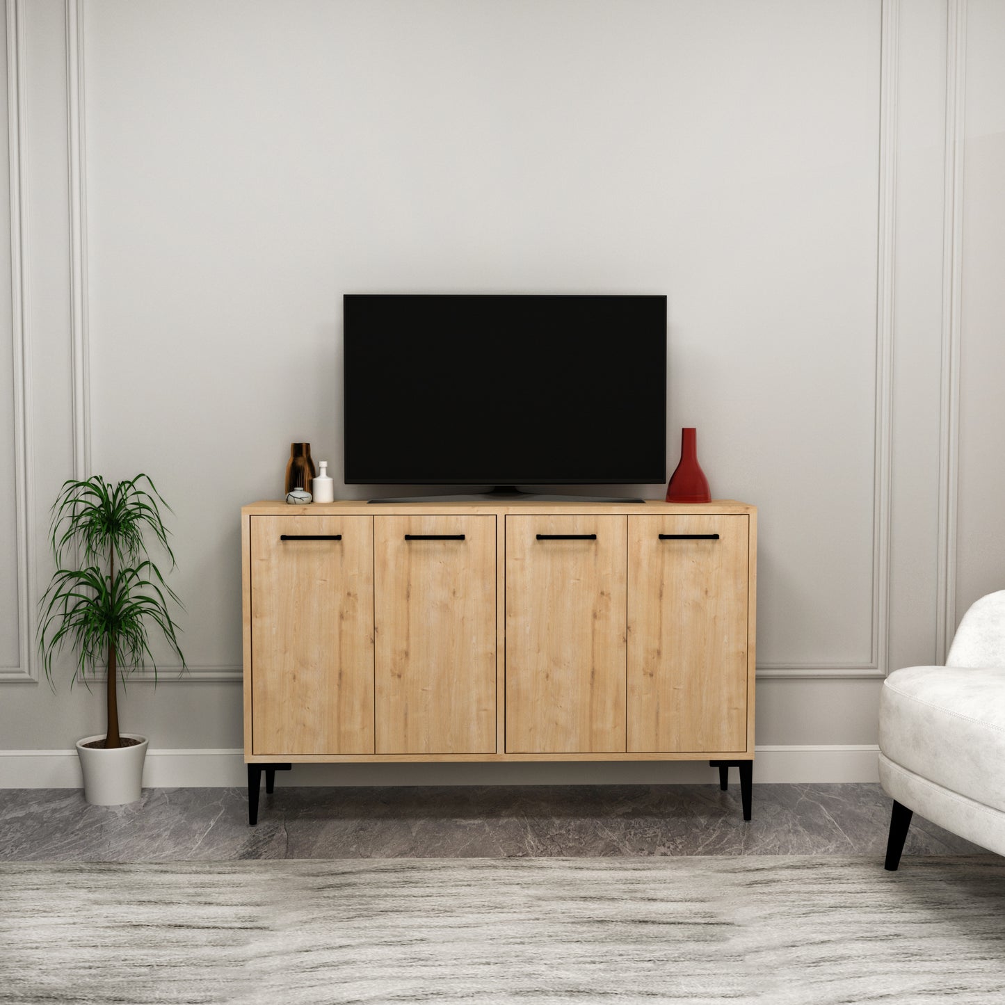 Frezya Modern Sideboard, TV Stand & Beverage Cabinet with 4 Doors