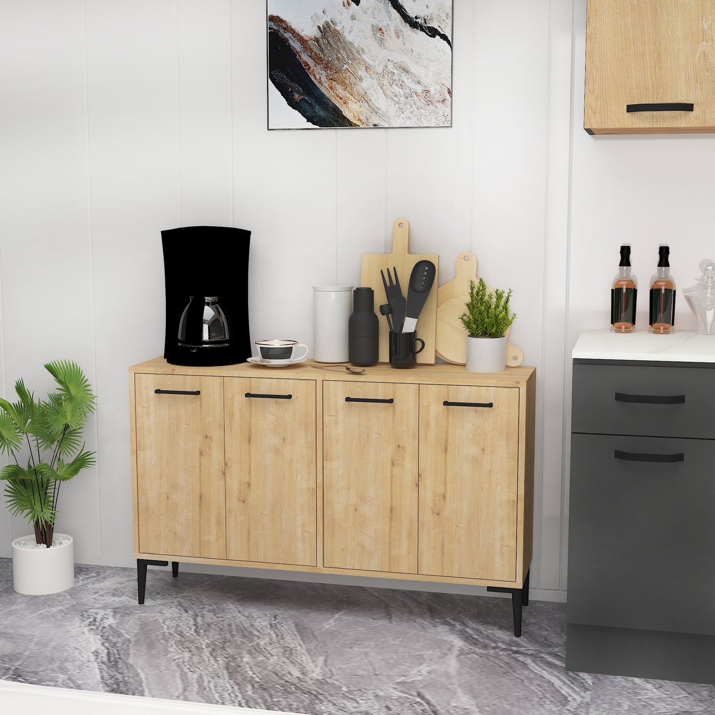 Frezya Modern Sideboard, TV Stand & Beverage Cabinet with 4 Doors