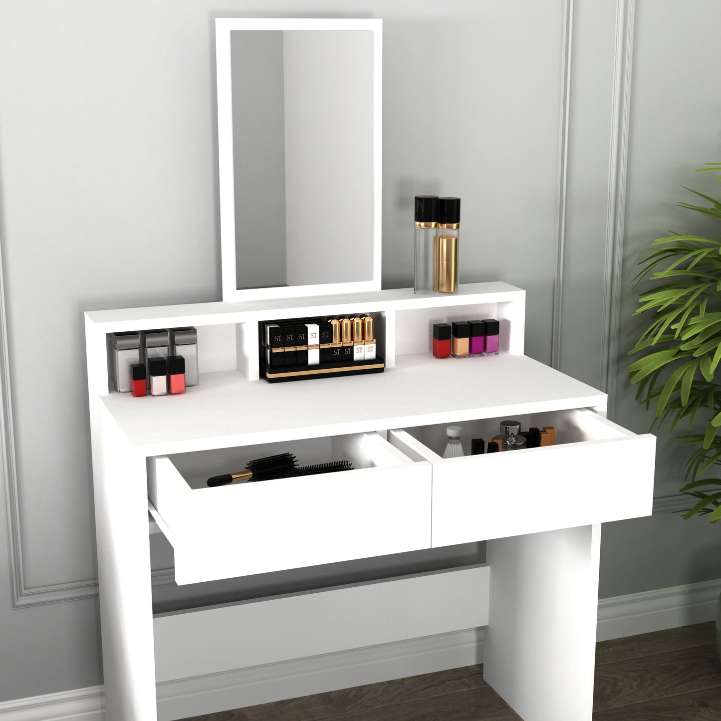 Luna Freestanding Compact Makeup Vanity Table with Mirror