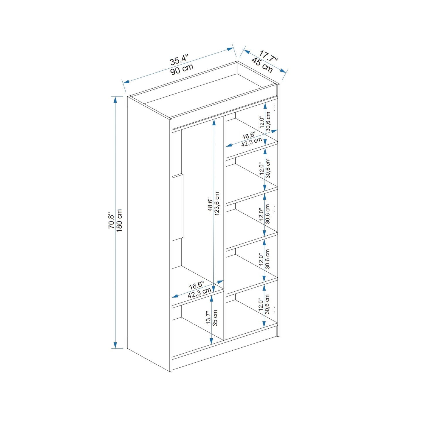 Armoire Achille avec 2 portes et 7 étagères