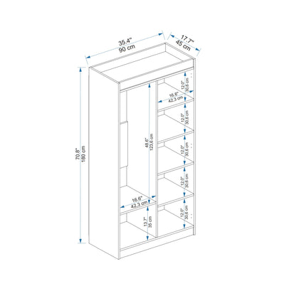 Akser Wardrobe with 2 Doors and 7 Shelves