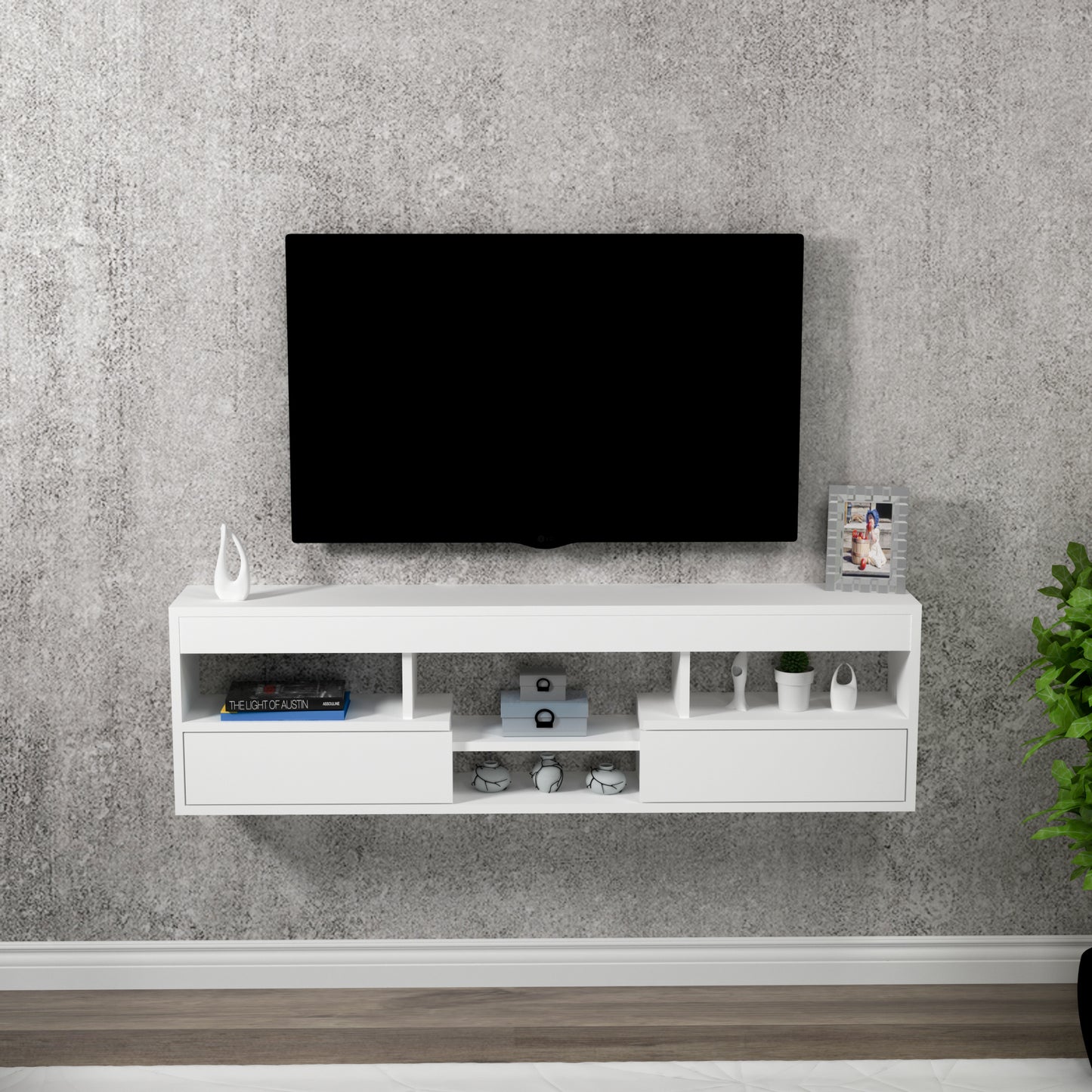 Boris Floating TV Stand with Shelves and Cabinets