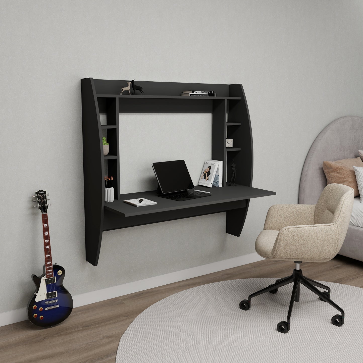 Buglem Floating Computer Desk with Shelves