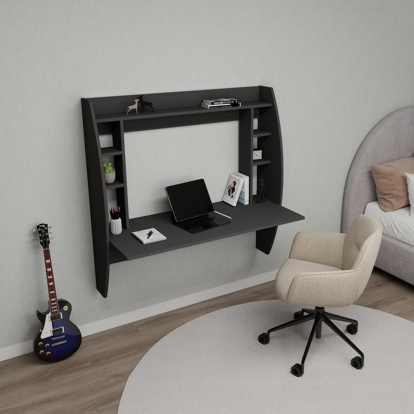Buglem Floating Computer Desk with Shelves