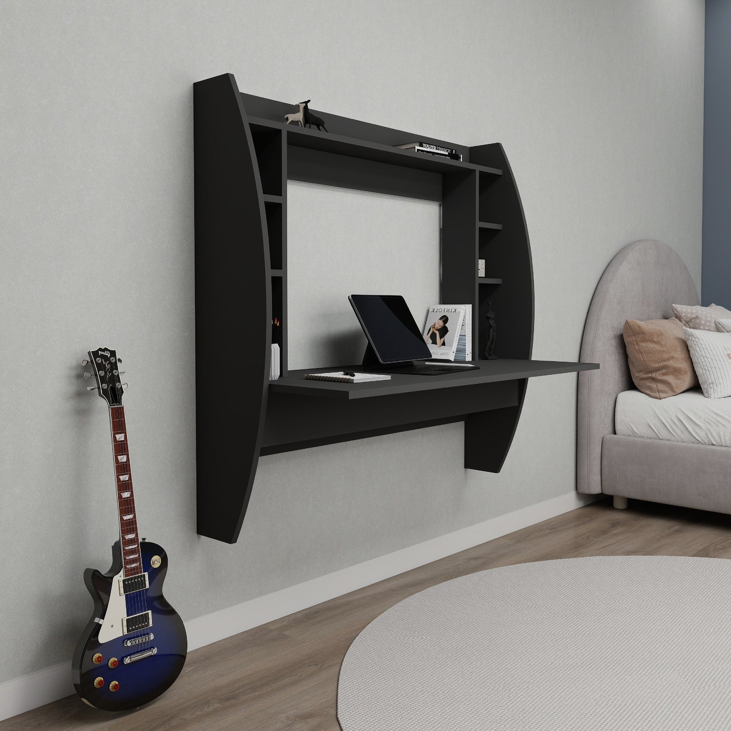 Buglem Floating Computer Desk with Shelves