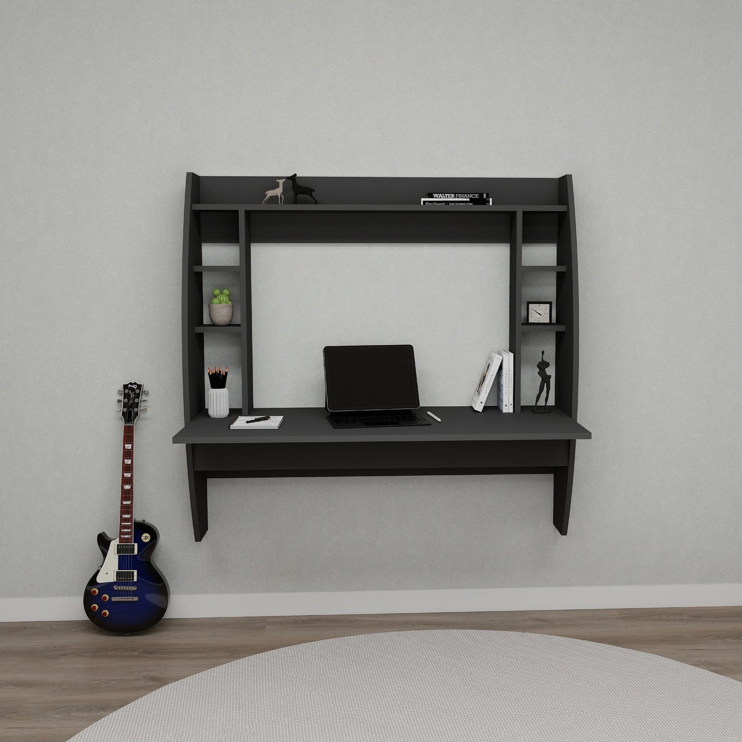Buglem Floating Computer Desk with Shelves