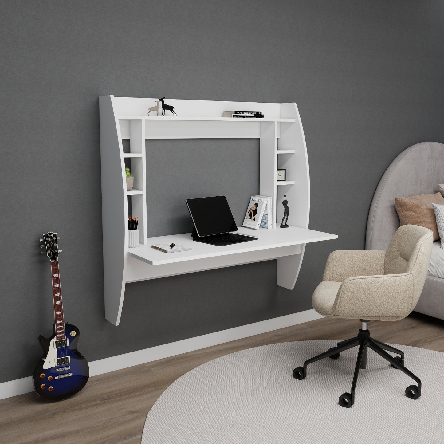 Buglem Floating Computer Desk with Shelves