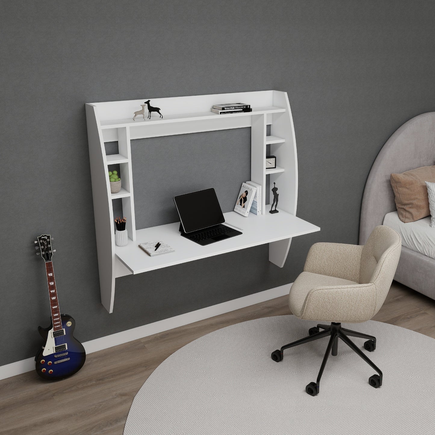 Buglem Floating Computer Desk with Shelves