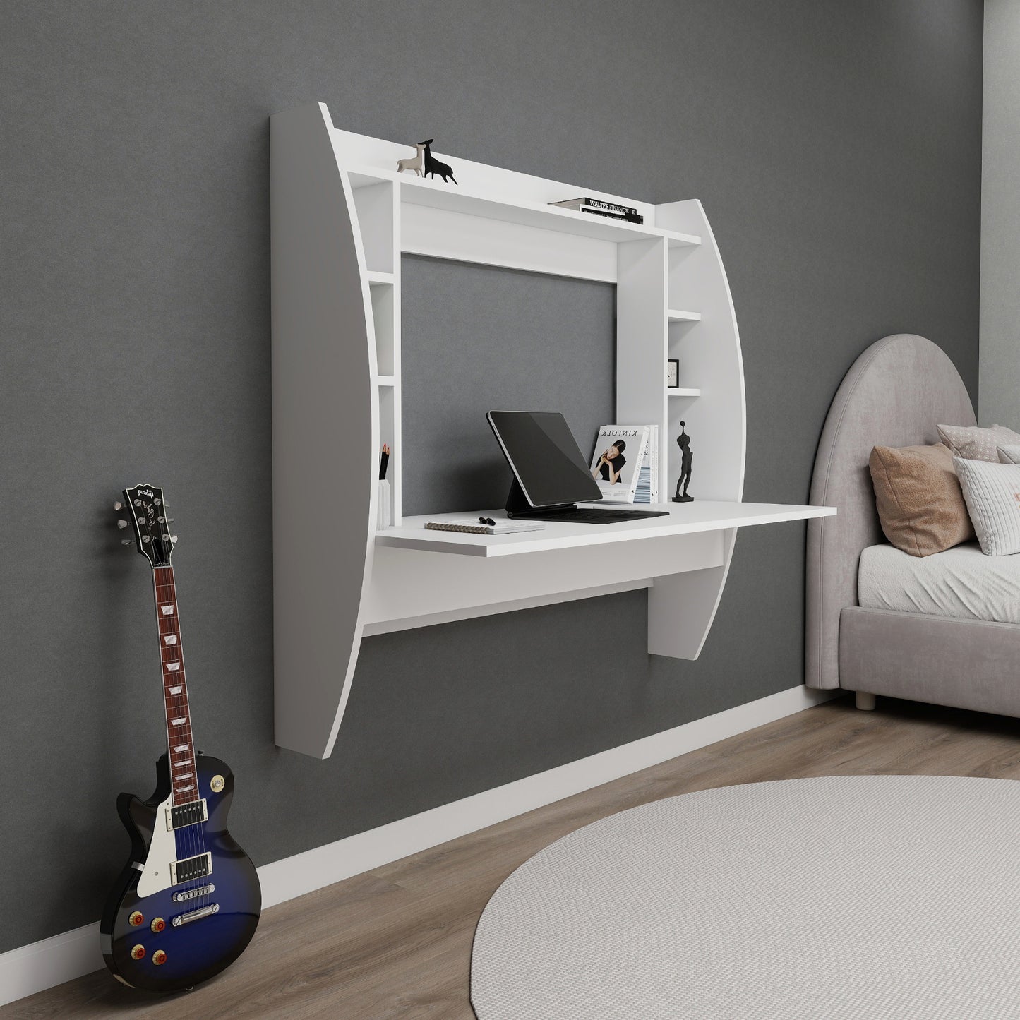 Buglem Floating Computer Desk with Shelves