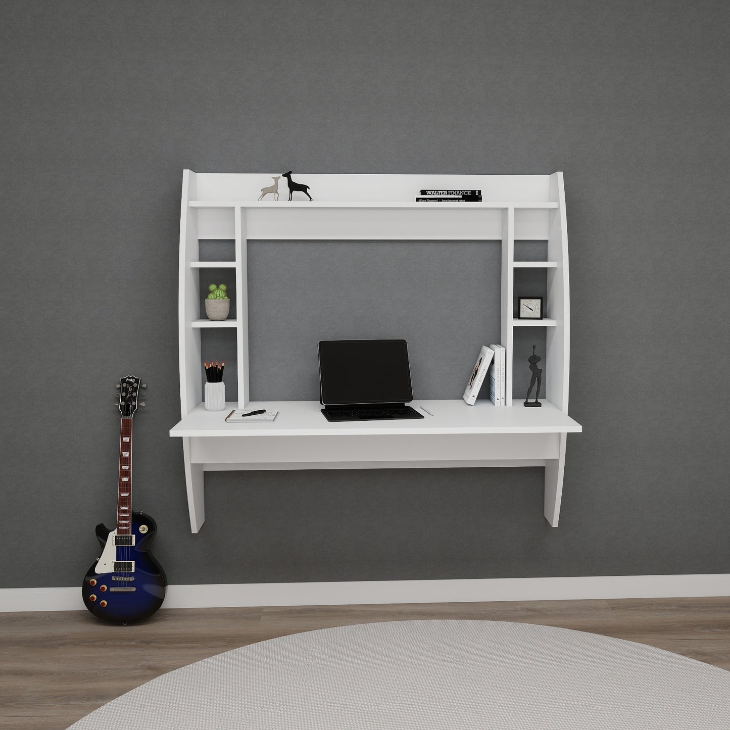 Buglem Floating Computer Desk with Shelves