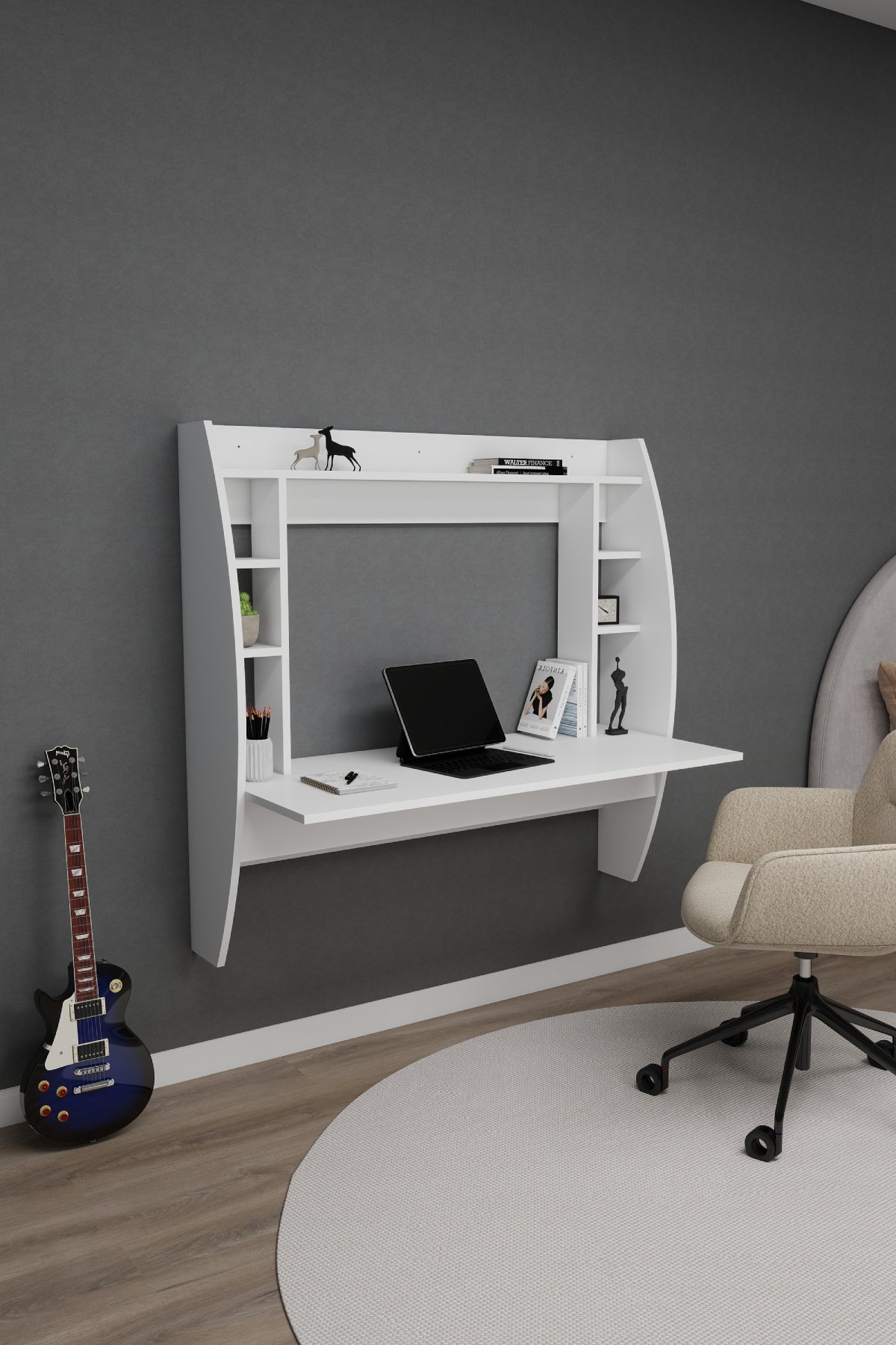 Buglem Floating Computer Desk with Shelves