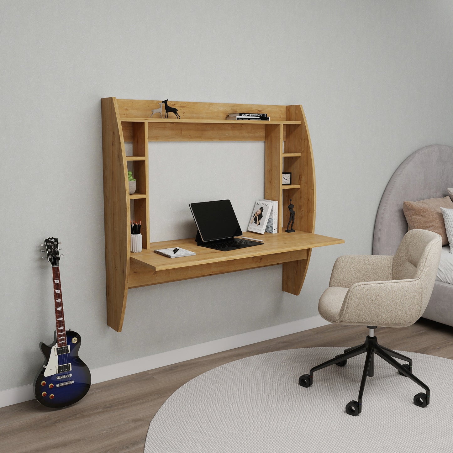 Buglem Floating Computer Desk with Shelves
