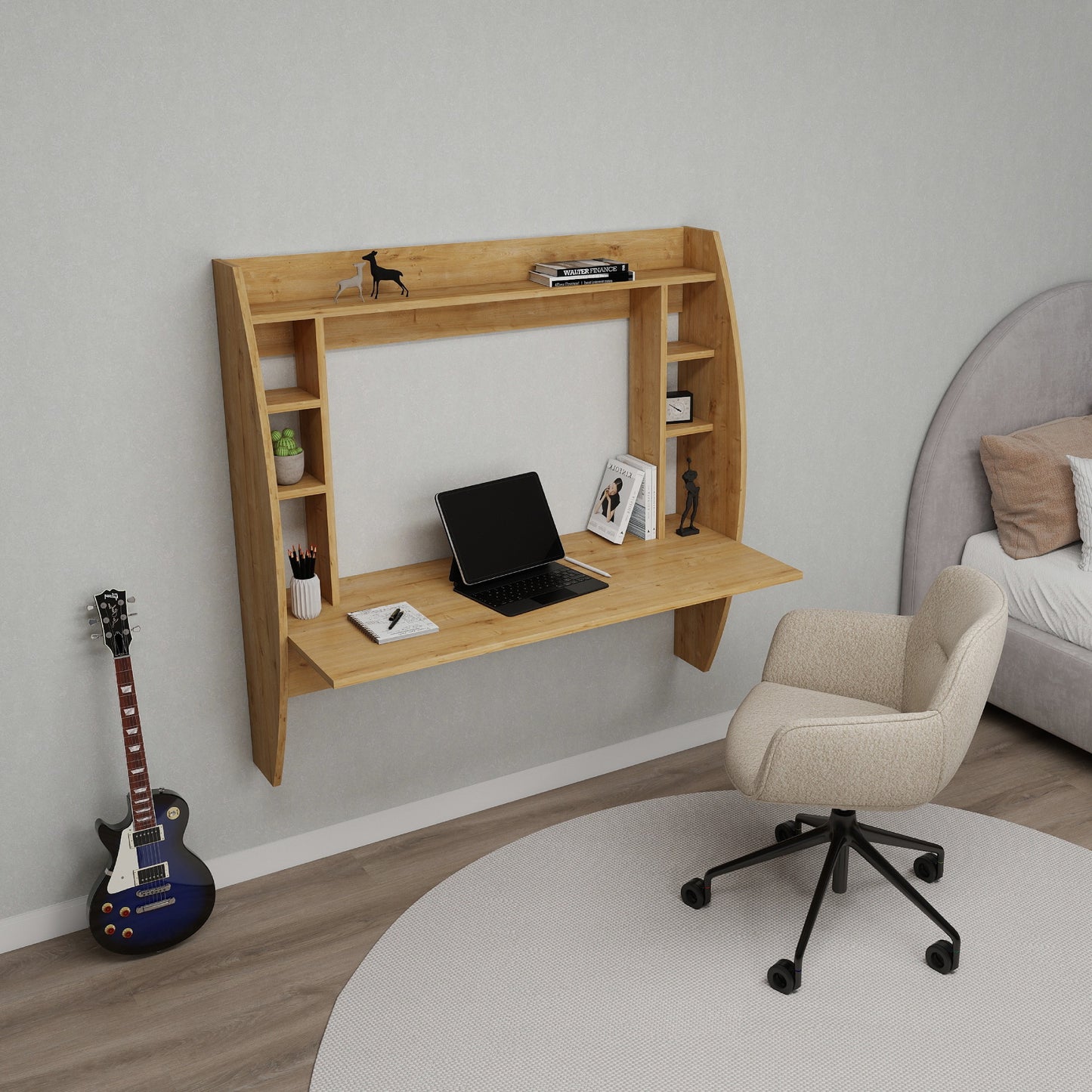 Buglem Floating Computer Desk with Shelves