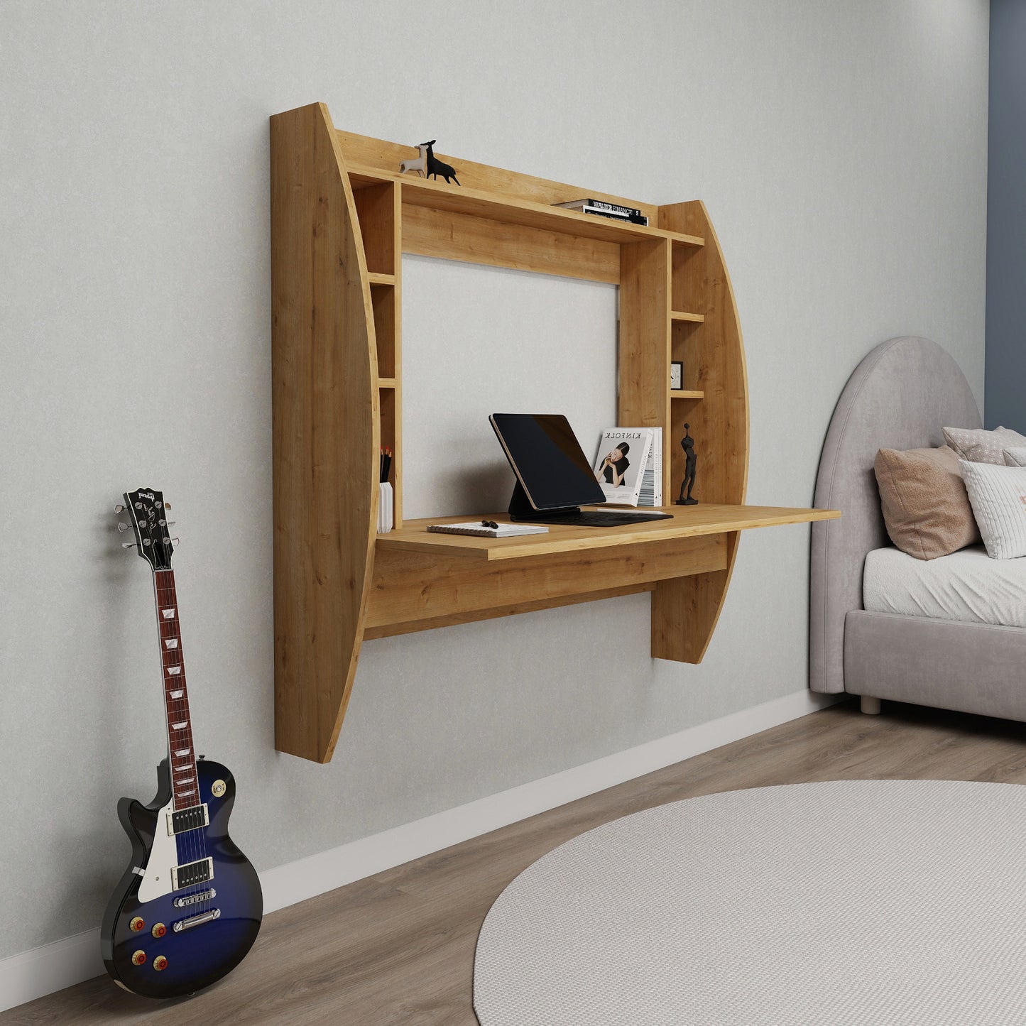 Buglem Floating Computer Desk with Shelves