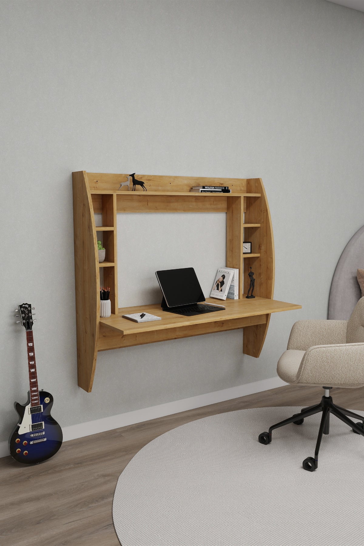 Buglem Floating Computer Desk with Shelves