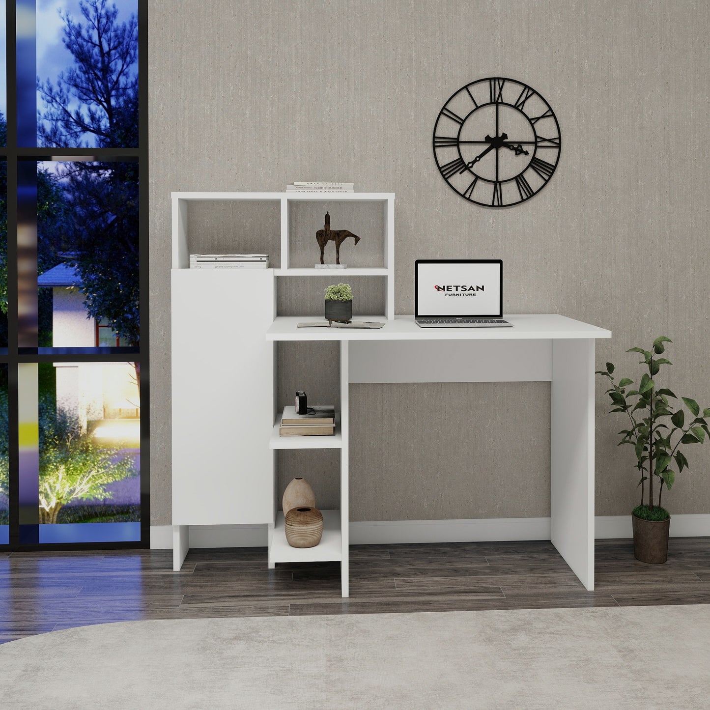 Bugra Computer Desk with Integrated Shelves and Cabinet