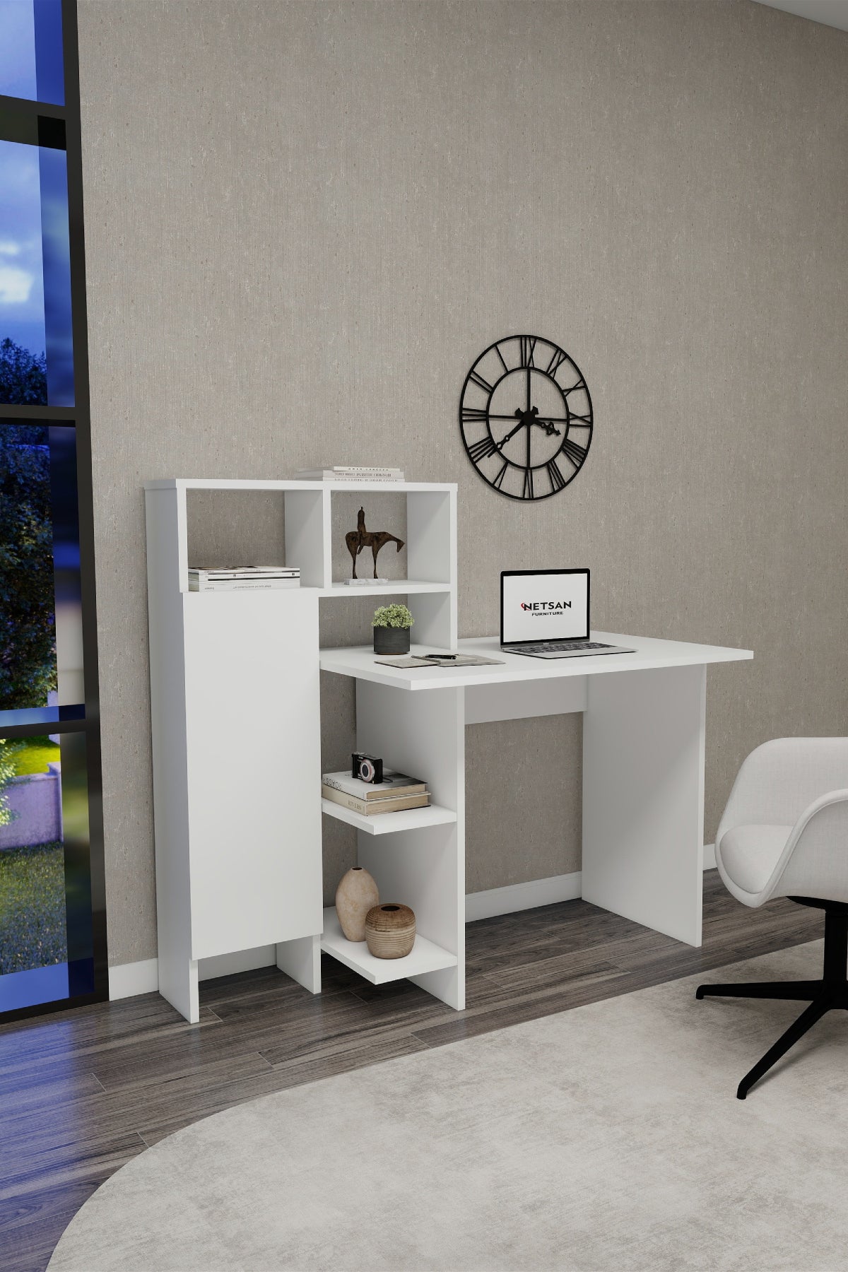 Bugra Computer Desk with Integrated Shelves and Cabinet