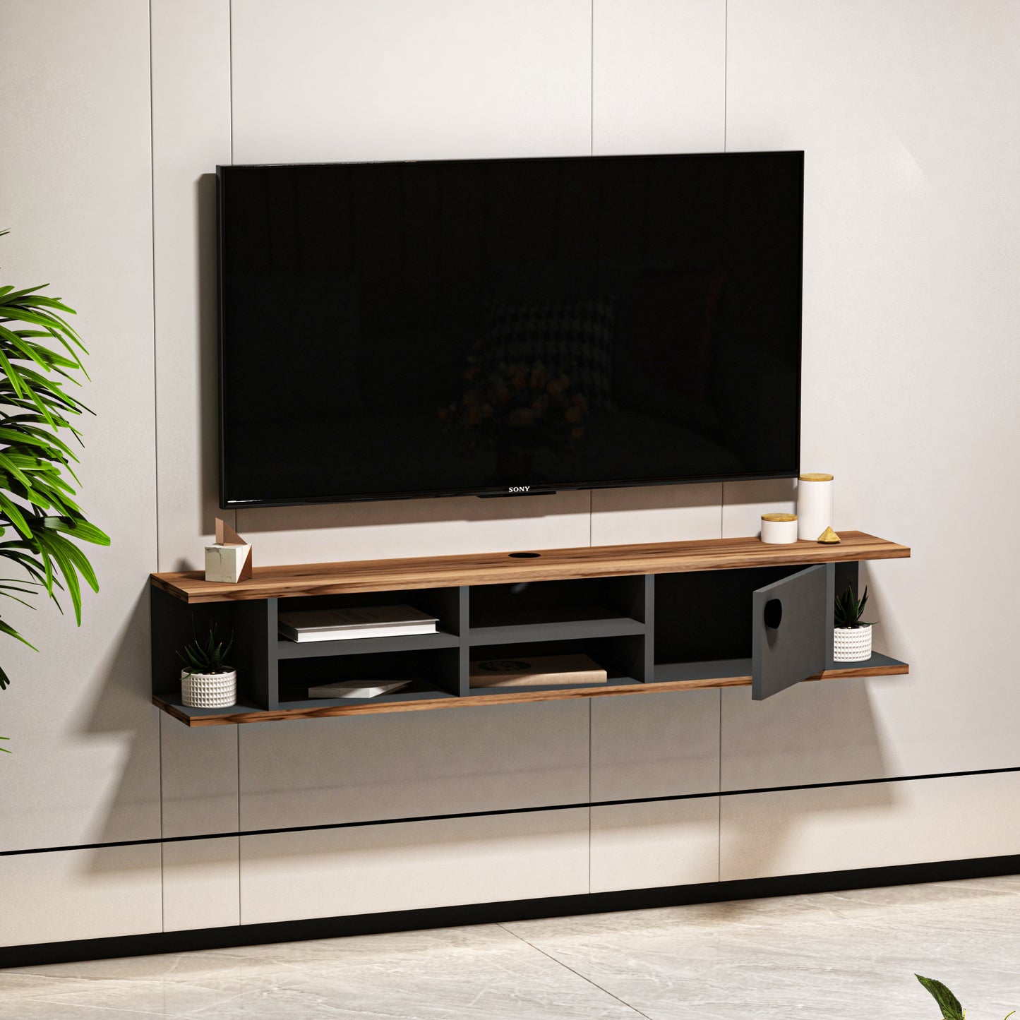 Chris Floating TV Stand with Shelves and Cabinets