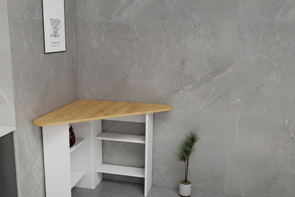 Escritorio moderno para computadora de esquina con 4 estantes – Escritorio para oficina en casa que ahorra espacio con almacenamiento, borde ovalado triangular, acabado resistente al agua, 105 cm