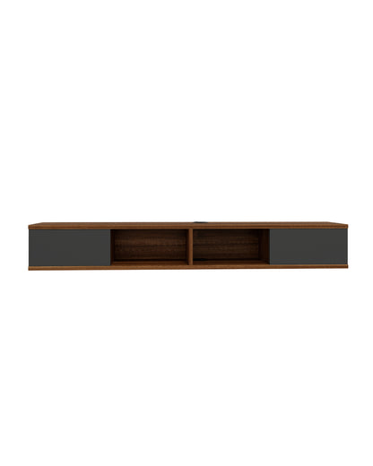 Meuble TV flottant mural Mayer 140 cm pour téléviseurs jusqu'à 60", meuble média moderne avec 4 étagères ouvertes et double gestion des câbles