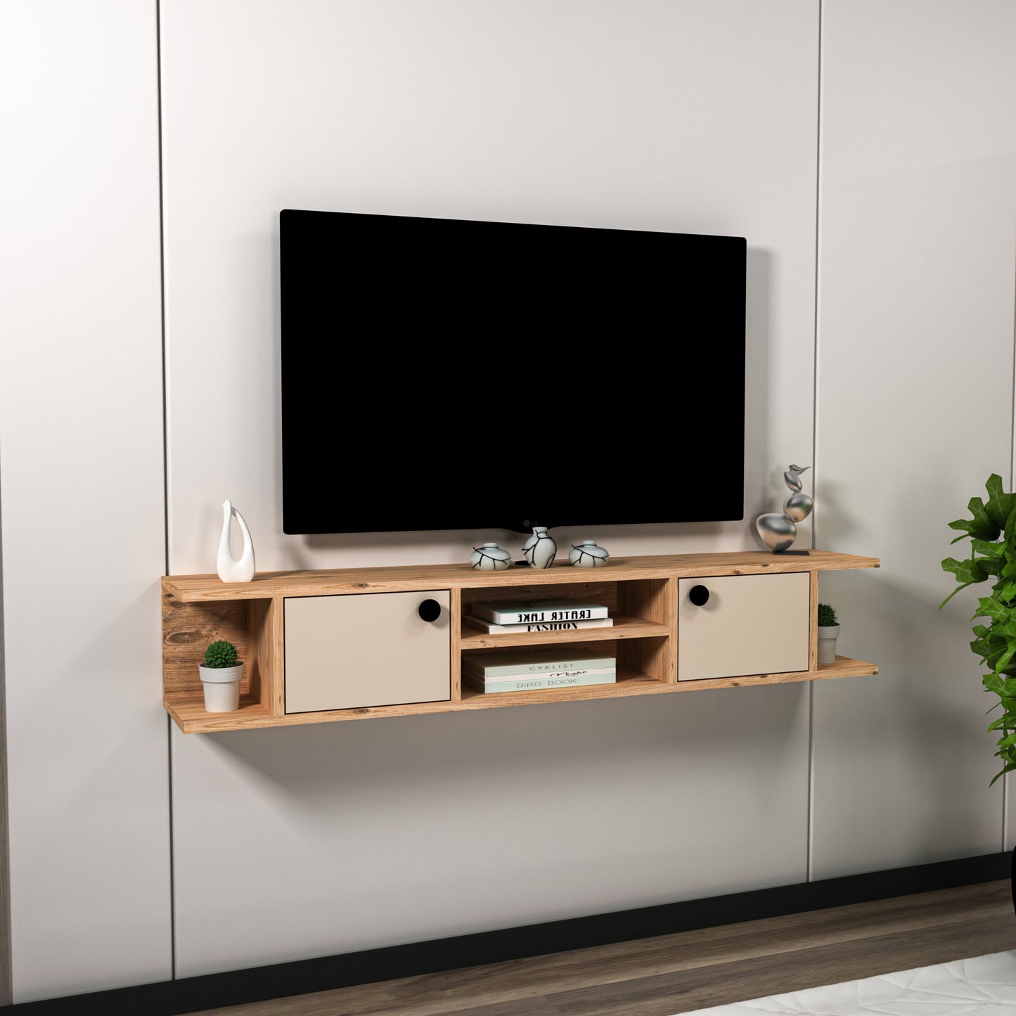 Joe Floating TV Stand with Shelves and Cabinets