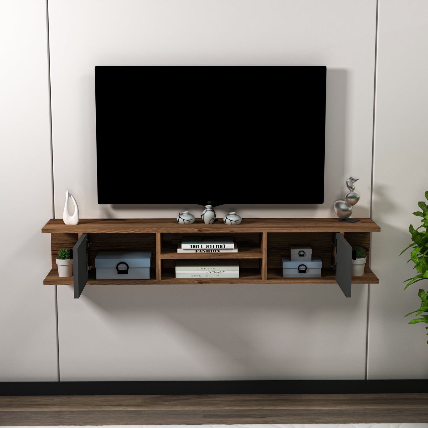 Joe Floating TV Stand with Shelves and Cabinets