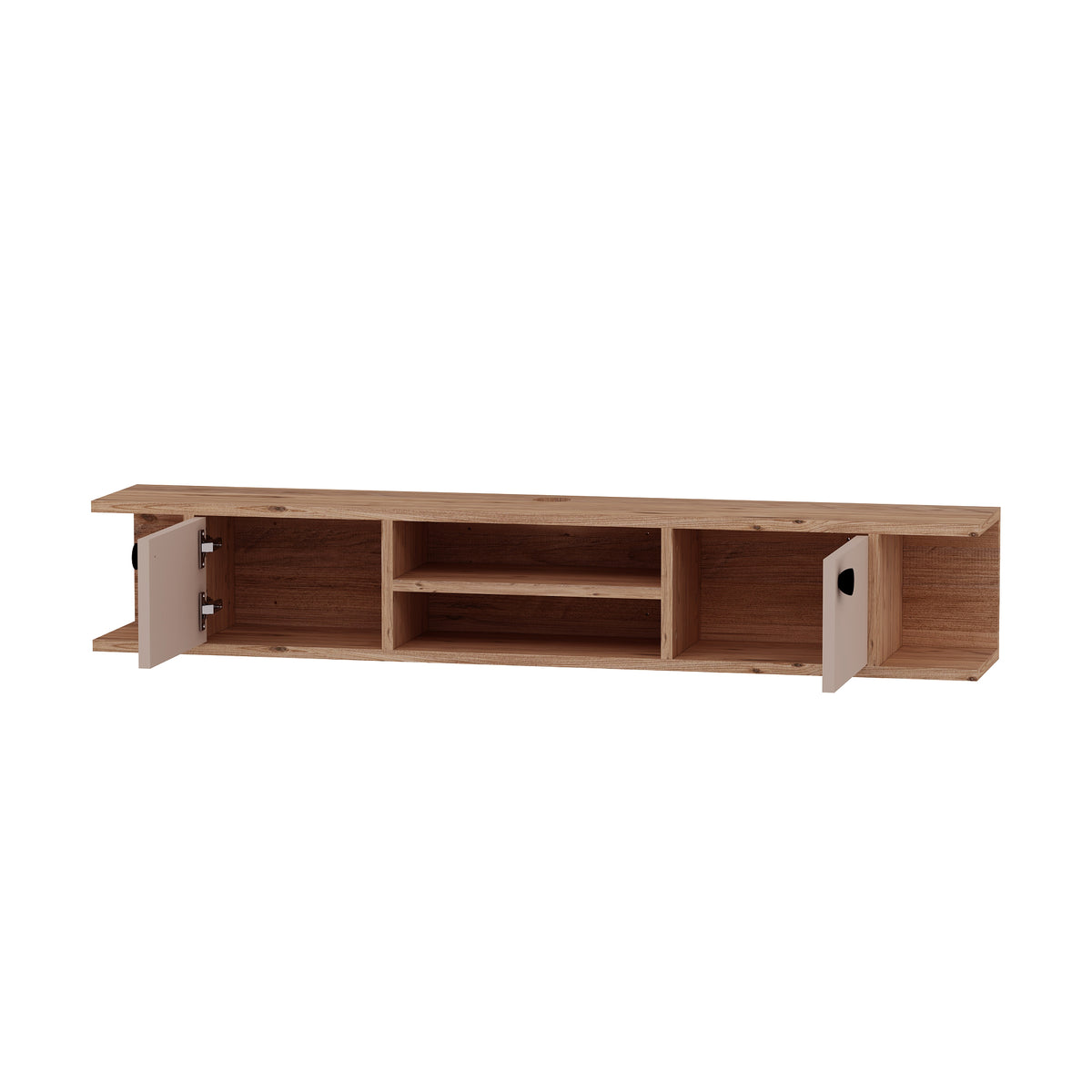 Joe Floating TV Stand with Shelves, Cabinets and Cable Management for TVs up to 60 inches - Atlantic Pine and Beige