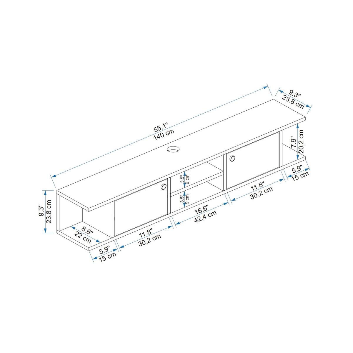 Joe Floating TV Stand with Shelves, Cabinets and Cable Management for TVs up to 60 inches - Atlantic Pine and Beige, size